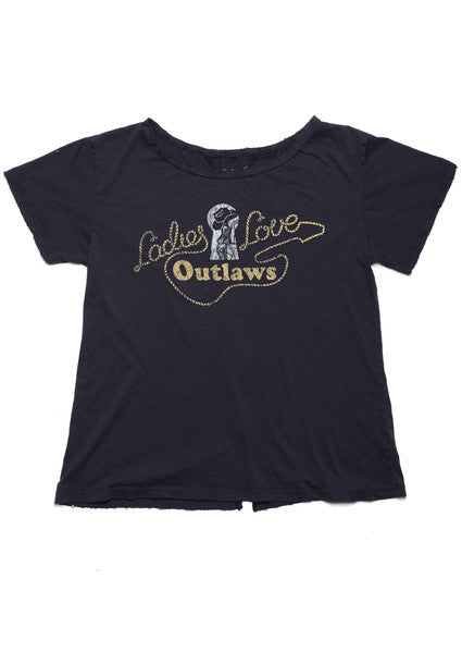 Ladies Love Outlaws Peacoat Blue Boyfriend Tee - Women's Tee Shirt - Waylon Jennings Merch Co.