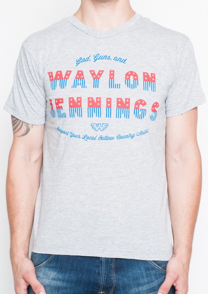 God, Guns, and Waylon Jennings Mens Tee Shirt - Men's Tee Shirt - Waylon Jennings Merch Co.