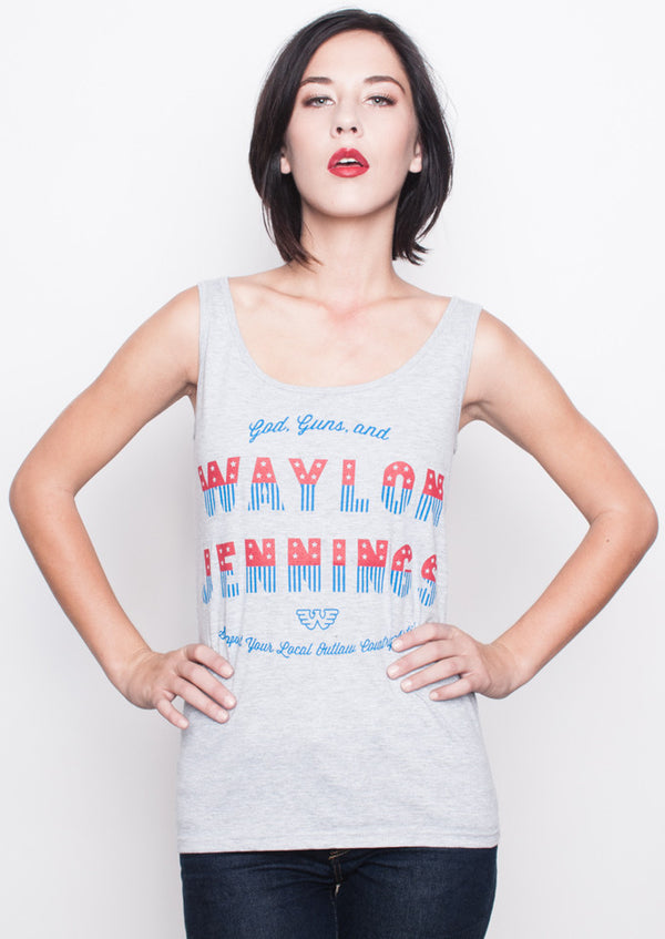 God, Guns, and Waylon Jennings Womens Tank Top - Women's Tee Shirt - Waylon Jennings Merch Co.