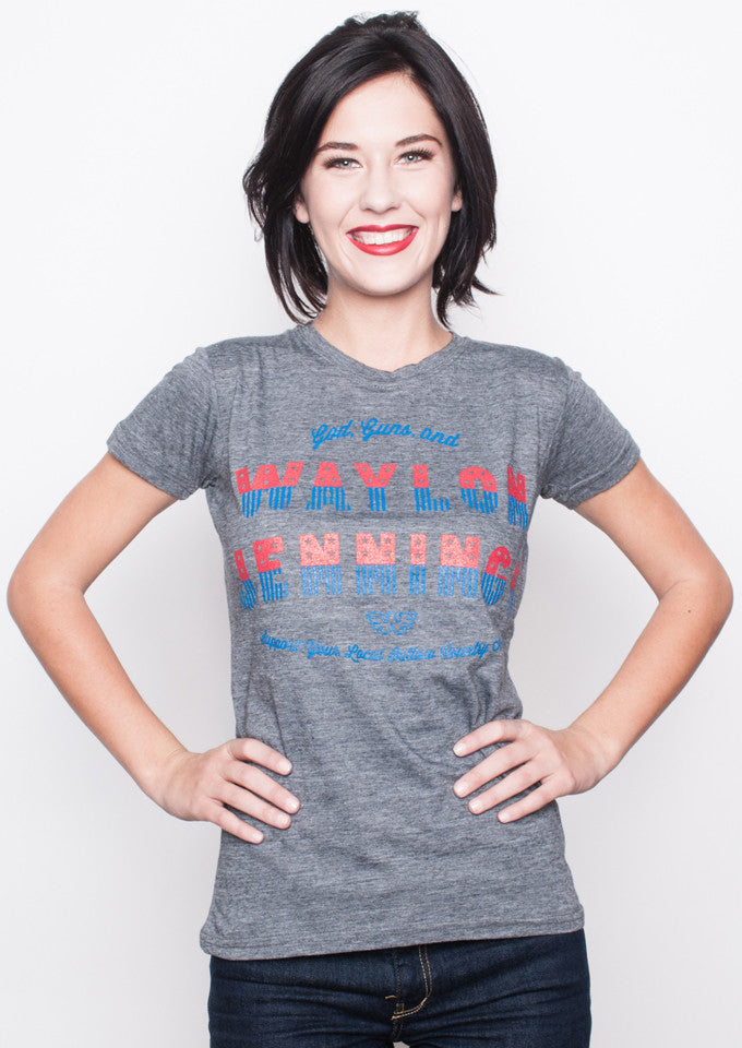 God, Guns, and Waylon Jennings Womens Tee Shirt - Women's Tee Shirt - Waylon Jennings Merch Co.