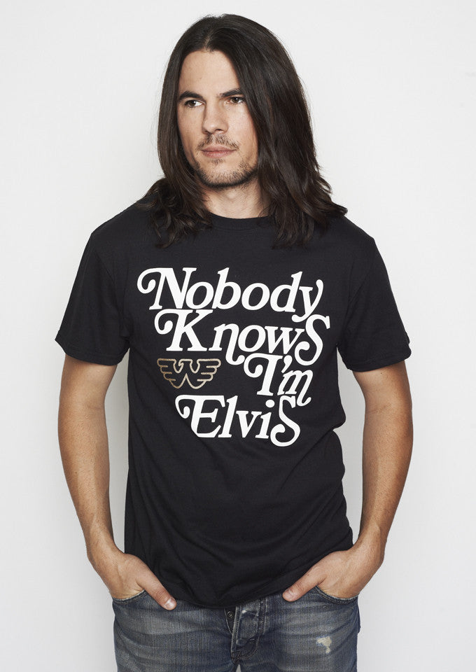 Nobody Knows I'm Elvis Waylon Jennings Black Mens Tee Shirt - Men's Tee Shirt - Waylon Jennings Merch Co.
