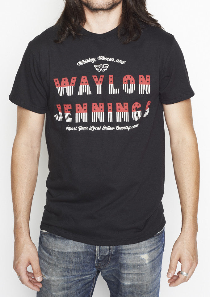 Whiskey, Women, and Waylon Jennings Black Mens Tee Shirt - Men's Tee Shirt - Waylon Jennings Merch Co.