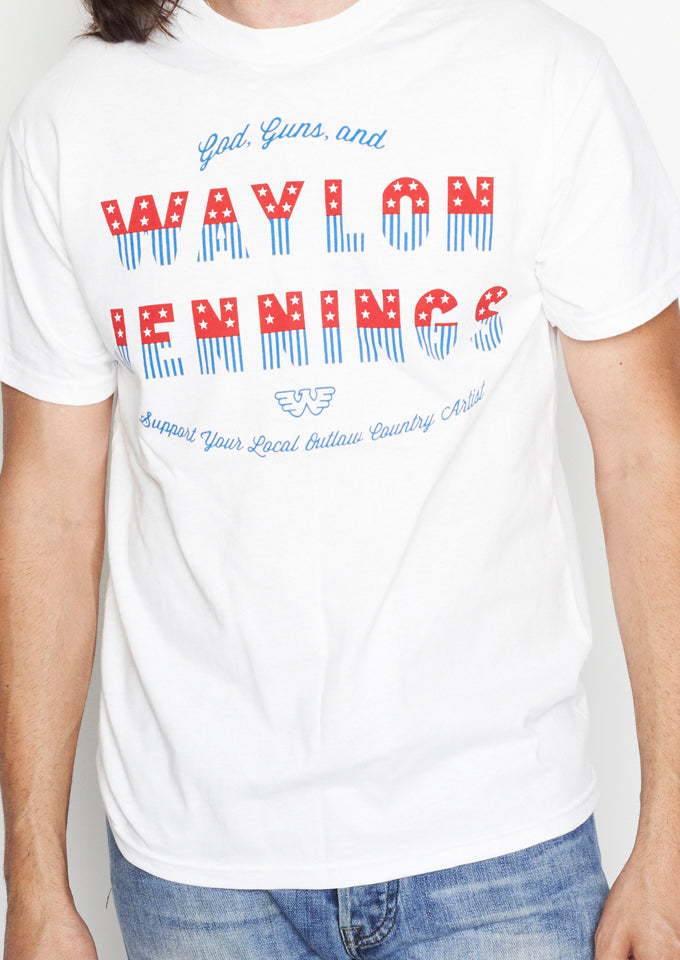 God, Guns, and Waylon Jennings Mens Tee Shirt - White - Men's Tee Shirt - Waylon Jennings Merch Co.