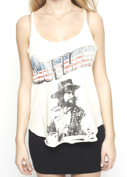Waylon Jennings Picture Outlaw Women's Racerback Tank Top - Women's Tank Top - Waylon Jennings Merch Co.
