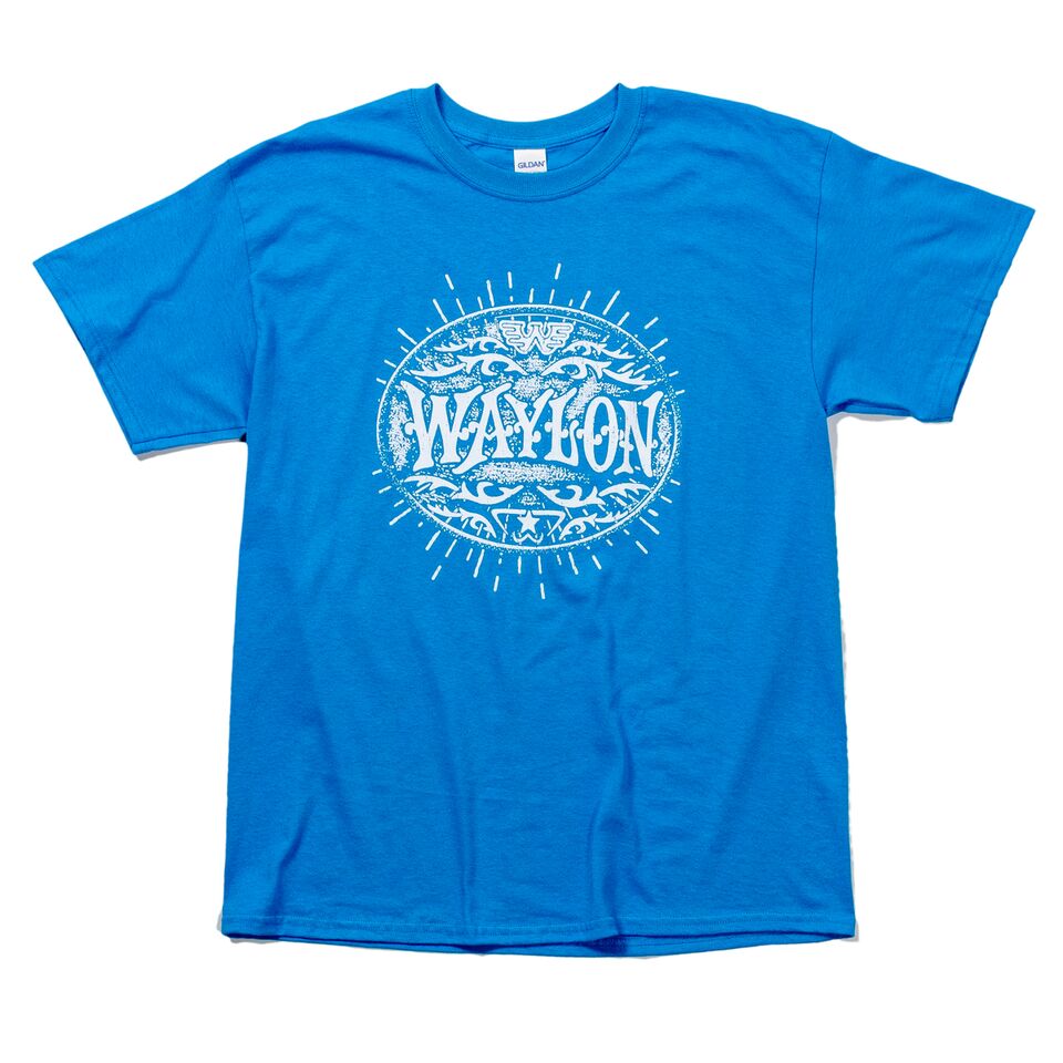 Waylon Jennings Symbol Flying W Blue Shine Tee - Men's Tee Shirt - Waylon Jennings Merch Co.