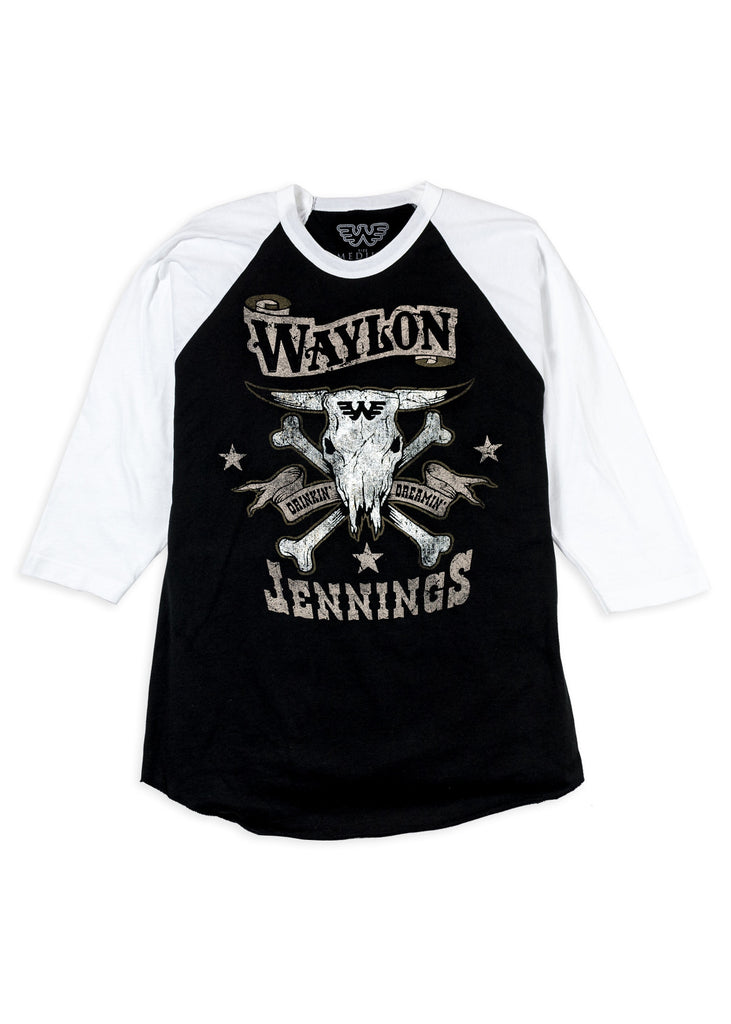 Waylon Jennings Drinkin' and Dreamin' Baseball Tee - Men's Tee Shirt - Waylon Jennings Merch Co.