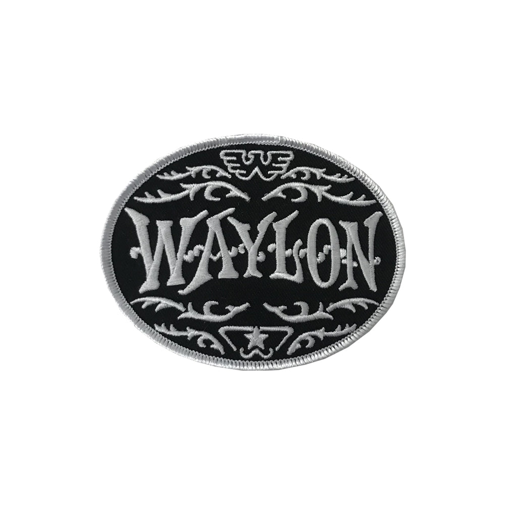 Waylon Jennings Flying Oval Logo Patch (Silver) - Accessories - Waylon Jennings Merch Co.