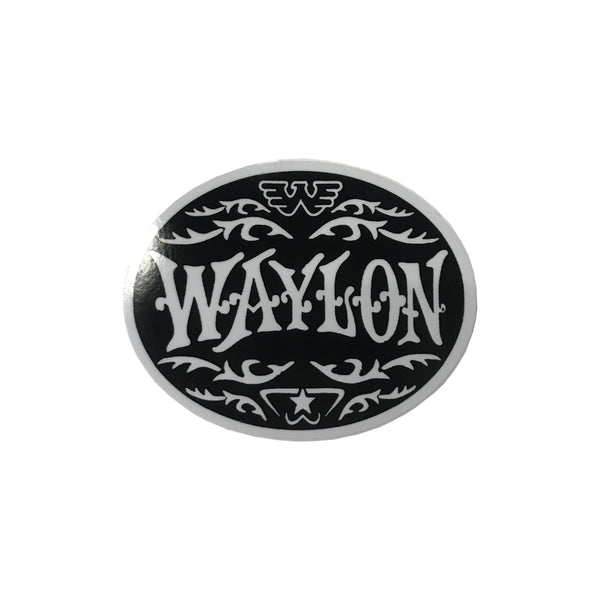 Waylon Jennings Oval Sticker (Silver) - Stickers - Waylon Jennings Merch Co.