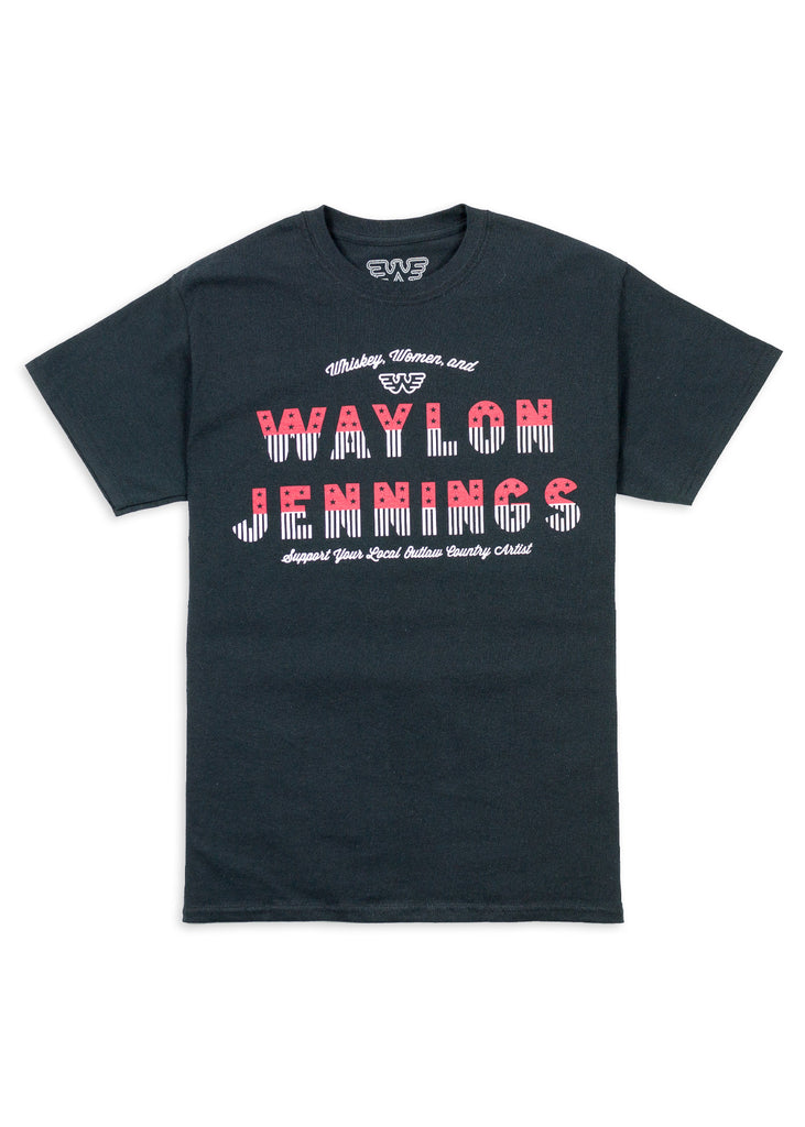 Whiskey, Women, and Waylon Jennings Black Mens Tee Shirt - Men's Tee Shirt - Waylon Jennings Merch Co.