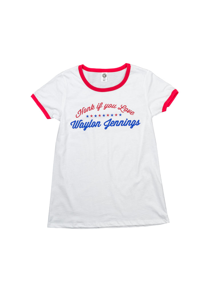 Honk If You Love Waylon Jennings Women's Ringer Crew Tee Shirt - Women's Tee Shirt - Waylon Jennings Merch Co.