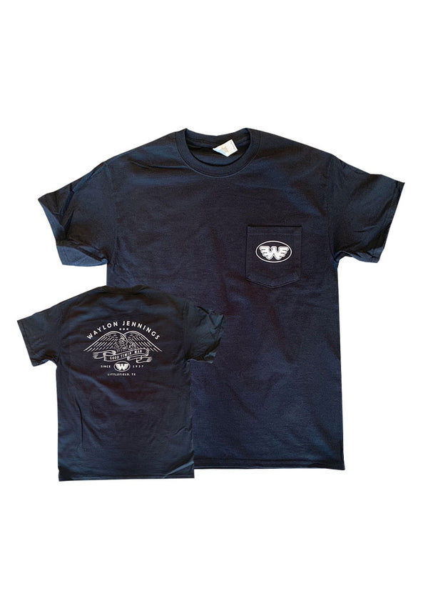 Waylon Jennings Good Timin' Men's Pocket Tee (Black) - Men's Tee Shirt - Waylon Jennings Merch Co.