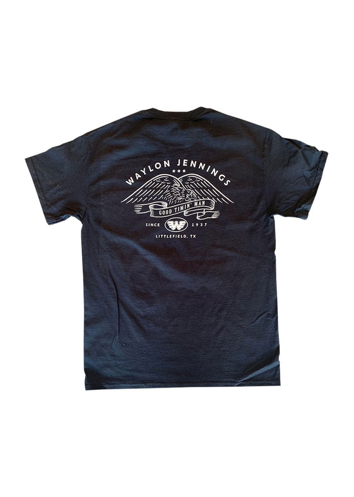 Waylon Jennings Good Timin' Men's Pocket Tee (Black) - Men's Tee Shirt - Waylon Jennings Merch Co.