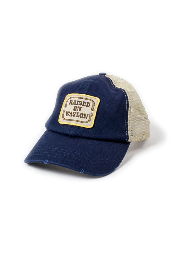 Raised on Waylon Jennings Distressed Navy Trucker Hat - Accessories - Waylon Jennings Merch Co.