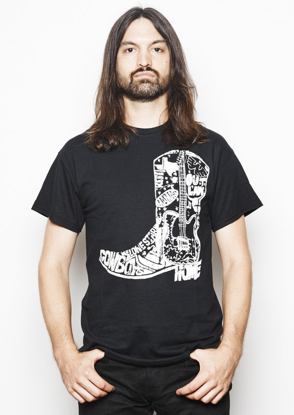 Cowboy Boot Waylon Jennings Mens Tee Shirt - Black - Men's Tee Shirt - Waylon Jennings Merch Co.