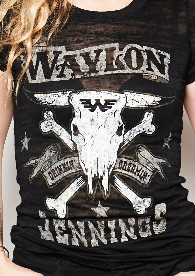 Drinkin' and Dreamin' Waylon Jennings Womens Burn Out Tee Shirt - Women's Tee Shirt - Waylon Jennings Merch Co.