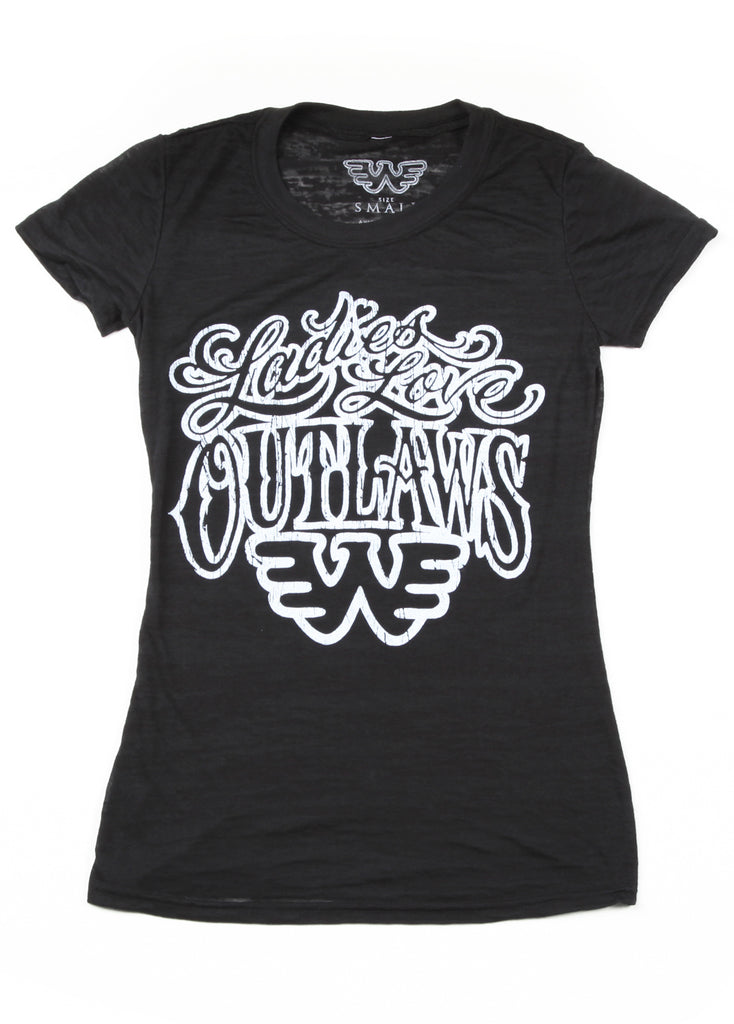 Ladies Love Outlaws Waylon Jennings Semi-Sheer Burnout Women's Tee Shirt - Women's Tee Shirt - Waylon Jennings Merch Co.