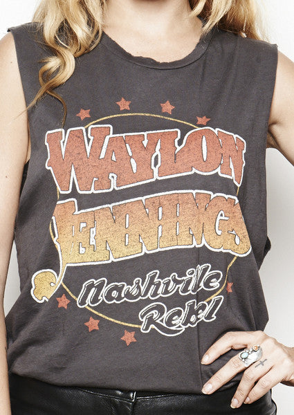 Nashville Rebel - Women's Muscle Tee - Vintage Black - Women's Tank Top - Waylon Jennings Merch Co.