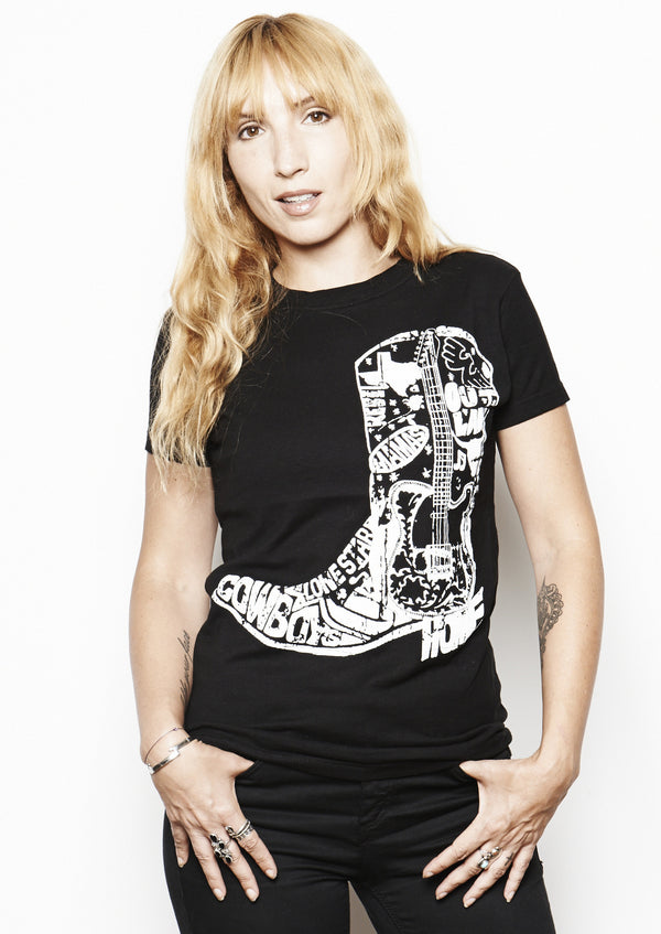 Cowboy Boot Waylon Jennings Womens Tee Shirt - Black - Women's Tee Shirt - Waylon Jennings Merch Co.